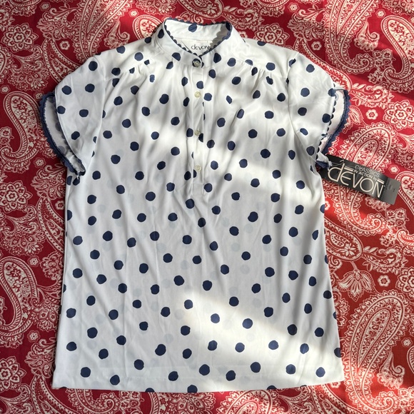 New Vintage Blouse White/Navy Polka Dots S/M - Picture 15 of 16